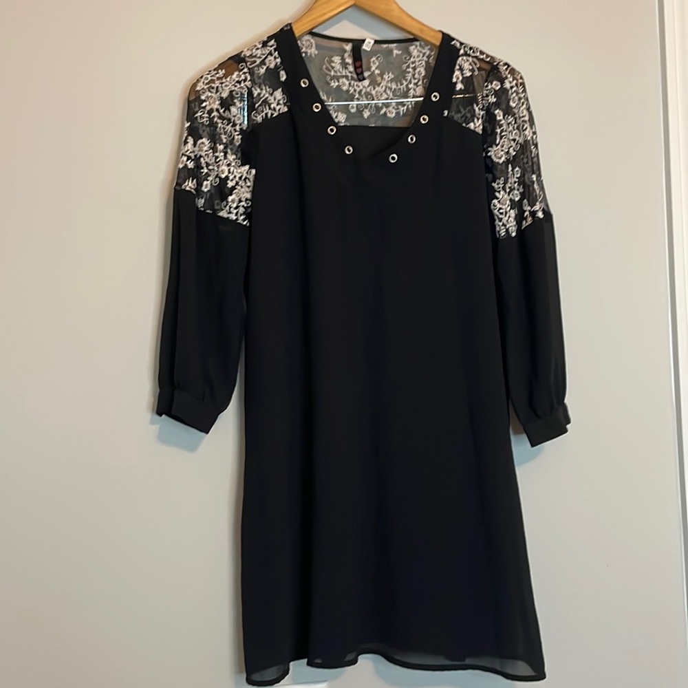 Lace Detail Sheer Overlay Dress Sz 16 EUC